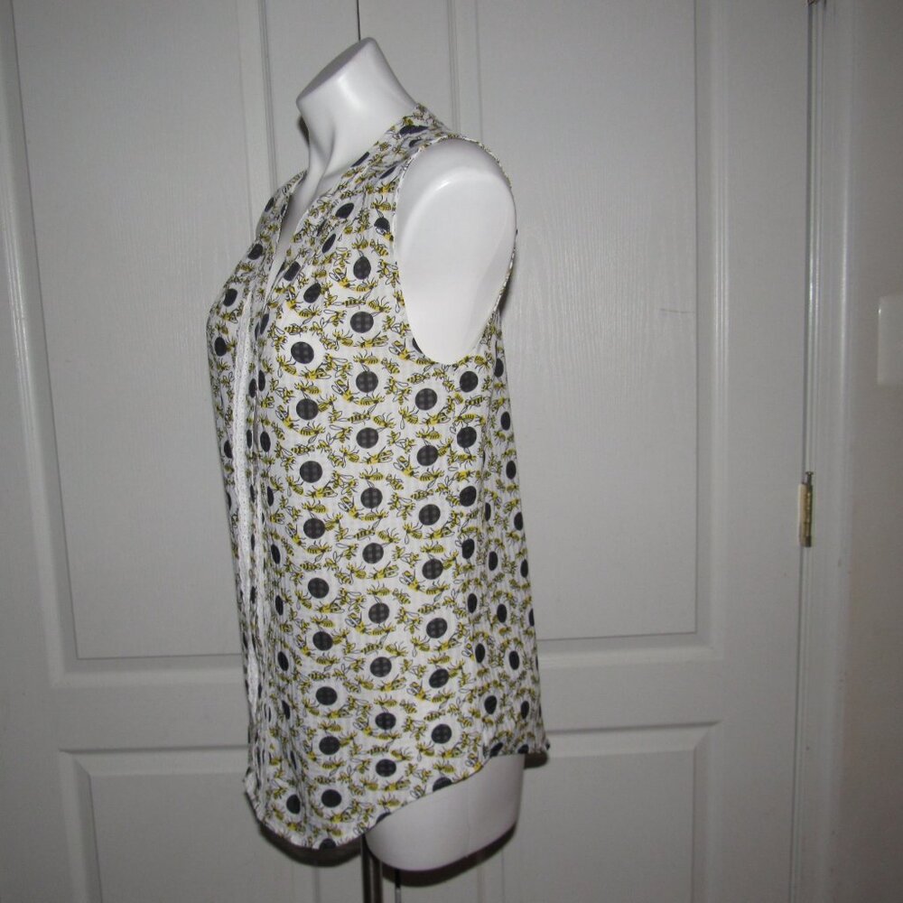 ModCloth White Sleeveless Bee Print Blouse with Yellow Accents - Picture 3 of 6